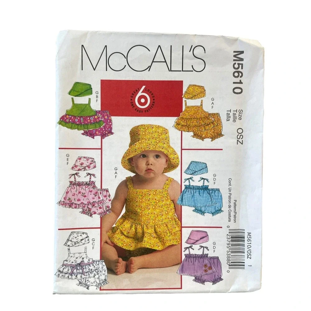 McCall's M5610 Baby Top Bloomers Diaper Cover Hat Sewing Pattern OSZ